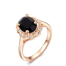 DELICATE ROSE GOLD PLATED BLACK AUSTRALIAN CRYSTAL RING SIZE 8