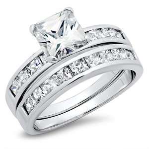 STUNNING! SOLID STERLING SILVER PRONG SETTING DESIGN WEDDING RING SET Size 7