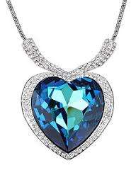 TITANIC AUSTRIAN SAPPHIRE SWAROVSKI ELEMENTS CRYSTAL HEART OF THE OCEAN NECKLACE