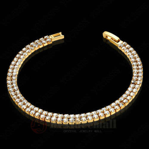 Topaz-Chain-18K-Rose-Gold-Plated-Use-Swarovski-Crystal Tennis Bracelet
