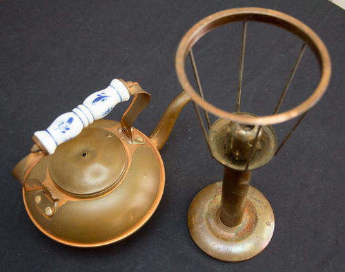 Vintage copper kettle and candle/lamp holder