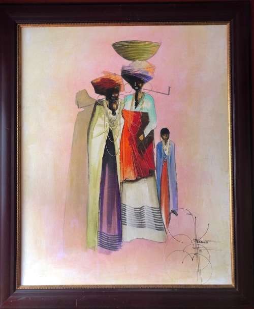 NICELY FRAMED NDABUKO NTULI ON CANVAS. READY FOR A NEW HOME!!!
