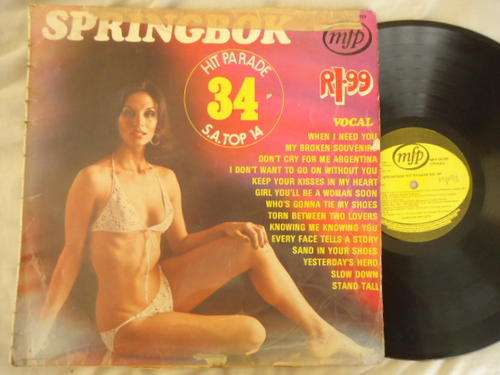 "SPRINGBOK HIT PARADE VOLUME 34" 1977 STEREO LP IN FAIR TO GOOD CONDITION