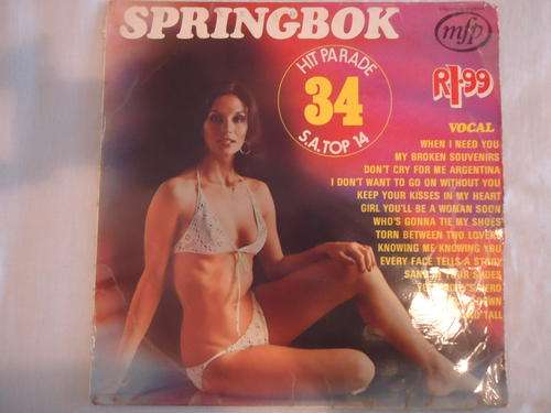 SPRINGBOK HIT PARADE -VOLUME 34 -1977 STEREO VINYL LP IN GREAT CONDITION