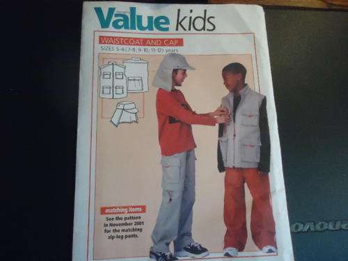 VALUE KIDS PATTERNS  "WAISTCOAT AND CAP" SIZES 5 - 6, 7-8, 9-10, 11 - 12  YEARS