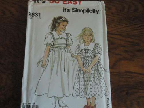SIMPLICITY PATTERNS 9831 SIZE AGES 4 - 12 - COMPLETE + UNCUT