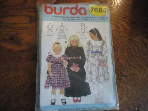 BURDA PATTERNS 7684 SIZES: 3 YRS +3/4 YRS + 4 YRS + 6 YRS + 7 YRS + 1s0 YRS + 12 YRS sealed pk