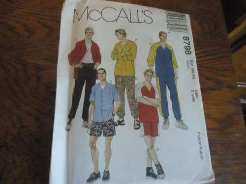 McCALL'S PATTERNS 8798- MEN'S SIZE LARGE = 42 + 44  COMPLETE AND UNCUT
