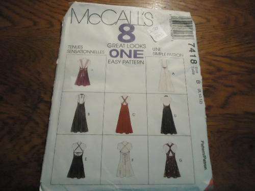 McCALL'S  PATTERNS 7418 - SIZE = B = 8 + 10 + 12  - COMPLETE - 8 GREAT LOOKS IN ONE PATTERN
