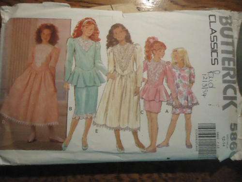 BUTTERICK PATTERNS 5860 -  SIZES JR YOUNG MISS 12 + 14 - COMPLETE