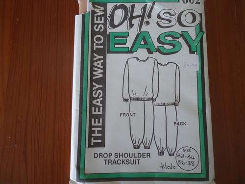 OH SO EASY  PATTERN -602  "DROPPED SHOULDER TRACKSUIT" MALE SIZE 32 - 34 + 36 + 38