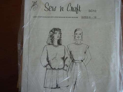 SEW 'N CRAFT PATTERNS SC10  SIZES 8 - 18- LADIES DROP SHOULDER WITH CREW NECKLINE OT HIGH NECKLINE