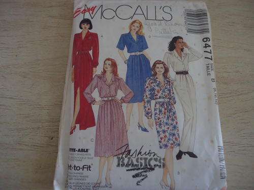 McCALL'S PATTERN  - 6477  SIZE B 8 + 10 + 12 - COMPLETE