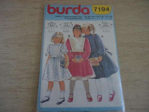 BURDA PATTERN 7194 SIZES 3 + 3/4 + 4 + 5 + 6 + 7 + 10 +COMPLETE