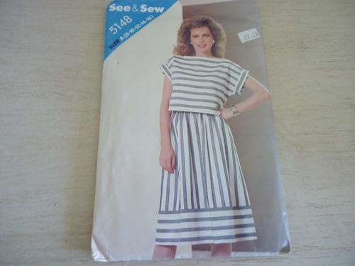 BUTTERICK PATTERNS "SEE AND SEW" 5148  CROP TOP AND SKIRT  SIZE A =8 + 10 + 12 +  14 + 16  COMPLETE