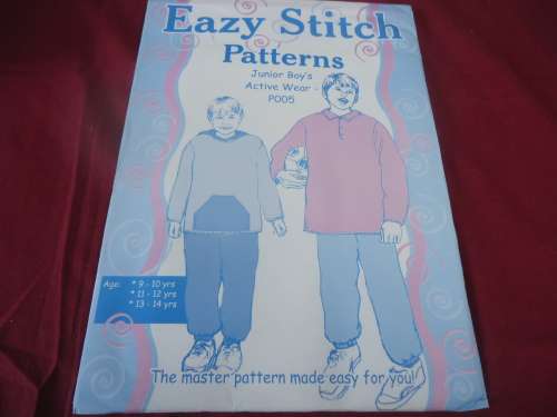 EASY STITCH PATTERN P005 JUNIOR BOY'S ACTIVE WEAR SIZES 9 - 10, 11 - 12, 13- 14YRS COMPLETE+ UNCUT