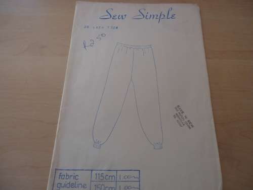 SEW SIMPLE PATTERNS NO 7  -TRACKSUIT PANTS  - HIP 28" OR 72 cm