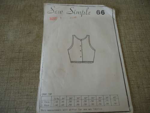 SEW SIMPLE PATTERNS   -NO 66  CROP TOP SIZE 32"