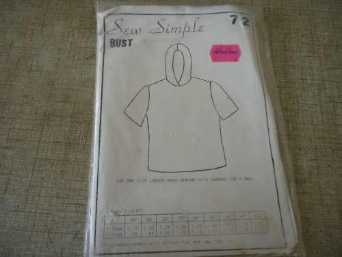 SEW SIMPLE PATTERNS   -NO 72  HOODED T-SHIRT SIZE 32" 81 CM