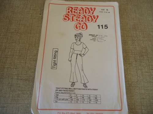 READY-STEADY-GO PATTERN-NUMBER 115 TIGHT FITTING BELL-BOTTOM PANTS WITH FRONT ZIP+FACED WAIST AGE12