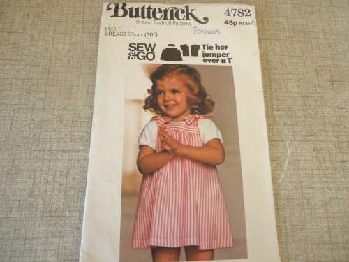 BUTTERICK  PATTERN 4782 TODDLER SIZE 1 BREAST 51 CM OR 20' - COMPLETE