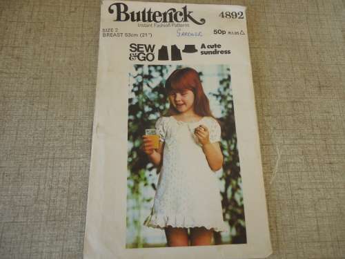 BUTTERICK  PATTERN 4892 SIZE TODDLER 2 - BREAST 53 CM OR 21" - COMPLETE