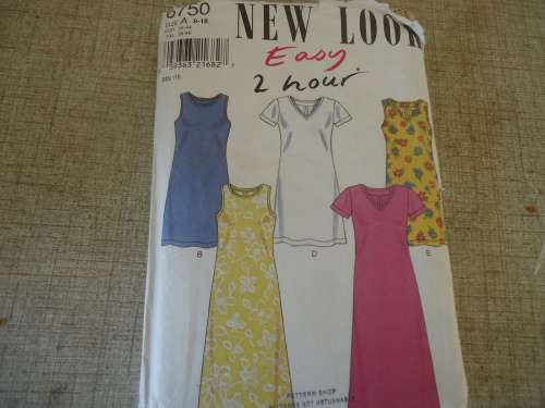NEW LOOK PATTERNS 6750  SIZES A = 8 - 18  - SIX SIZES IN ONE - COMPLETE