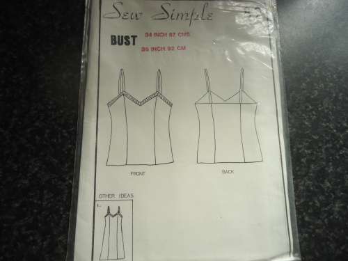 SEW SIMPLE PATTERNS no 82 - LADIES CAMISOLE  SIZE 34" or 87 cm & 36" OR 92 CM