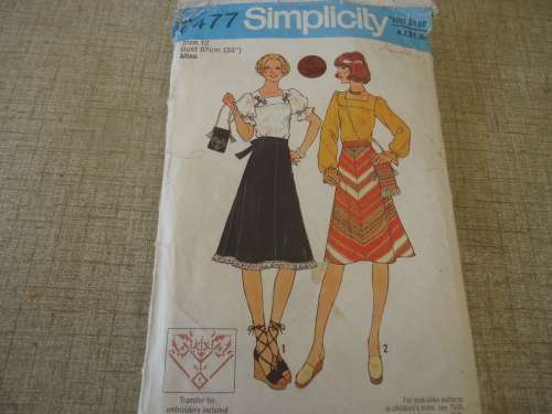 SIMPLICITY PATTERNS 7477 SIZE 12 BUST 87 CM- COMPLETE