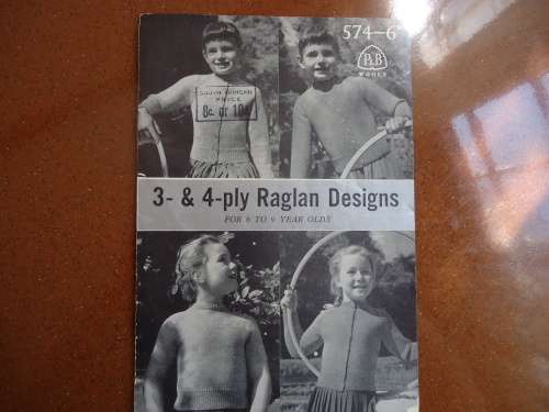 P&B WOOLS NO 574 -  3 & 4 PLY RAGLAN DESIGNS SIZES 6 TO 9 YEARS