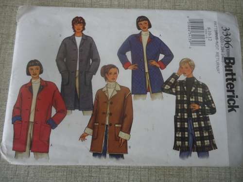 BUTTERICK PATTERNS 3306  SIZES 8 + 10 + 12 - COMPLETE & UNCUT