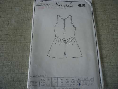 SEW SIMPLE PATTERNS NUMBER 65  "BASQUE JUMPSUIT"  BUST 36" OR 92 CM