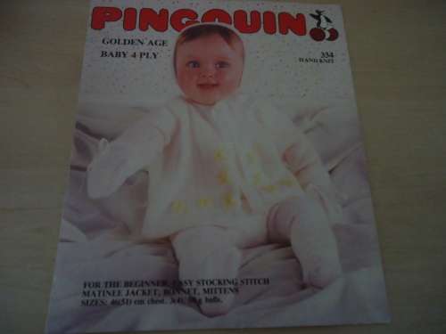 PINGOUIN BABY #334  - MATINEE JACKET, BONNET & MITTENS TO FIT  46 CM CHEST