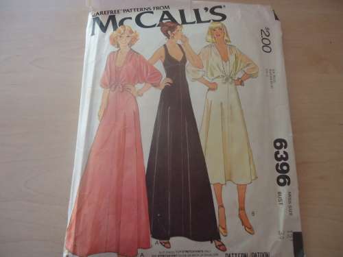 McCALL'S  PATTERNS  6396  MISS SIZE 12 BUST 34" "LONG DRESS +COVER"- COMPLETE