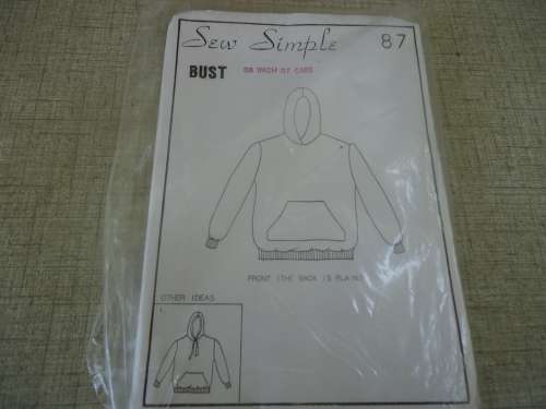 SEW SIMPLE PATTERNS # 87 HOODIE SWEATSHIRT SIZE 38" OR 97 CM
