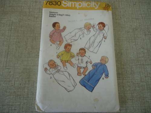SIMPLICITY PATTERNS 7830 -  SIZE NEWBORN WEIGHT 3 - 6 KGS (7 - 13 LBS)  SEE DESCRIPTION