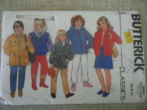 BUTTERICK  PATTERNS 6804 KIDDIES JACKET  SIZES 4 + 5 + 6 -YEARS  COMPLETE & UNCUT