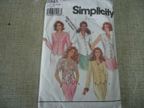 SIMPLICITY PATTERNS 8845 BLOUSES SIZE P = 12  + 14 + 16 - COMPLETE