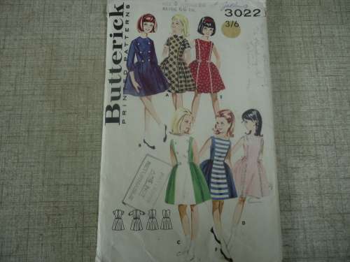VINTAGE BUTTERICK PATTERN 3022 GIRL'S DRESS SIZE 8  BREAST 26"  COMPLETE