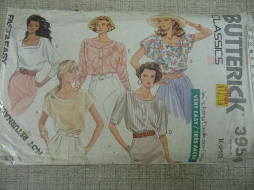 BUTTERICK  PATTERN 3954 BLOUSES SIZE A = 8 + 10 + 12 COMPLETE