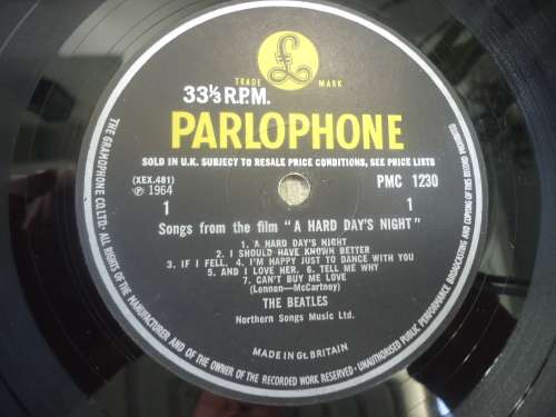 THE BEATLES  "HARD DAY'S NIGHT" UK ISSUE PARLOPHONE MONO LP PMC 1230