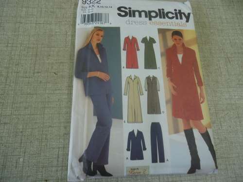 SIMPLICITY PATTERNS DRESS 7 PANTS 9322 SIZE KK = 8 + 10 + 12 + 14 COMPLETE