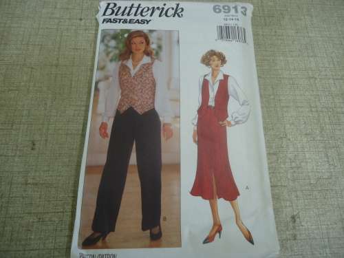 BUTTERICK  PATTERNS 6913 VEST/BLOUSE/PANTS & SKIRT SIZE 12 + 14 + 16 - COMPLETE