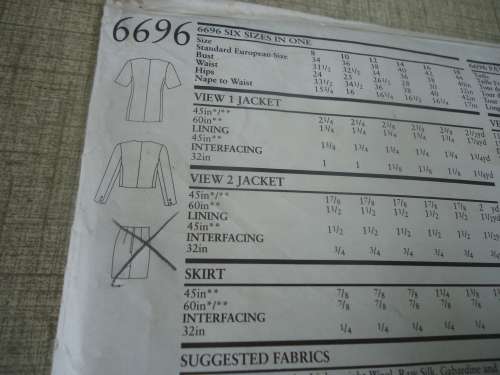 NEW LOOK PATTERNS 6696 JACKET/TOP -NO SKIRT SUPPLIED  SIZES 8  - 18