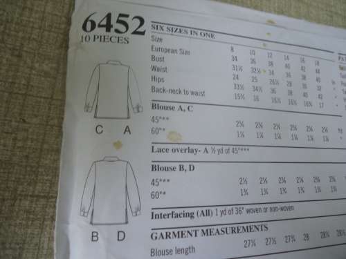 NEW LOOK PATTERNS 6452 BLOUSES  SIZES 8  - 18 COMPLETE & UNCUT