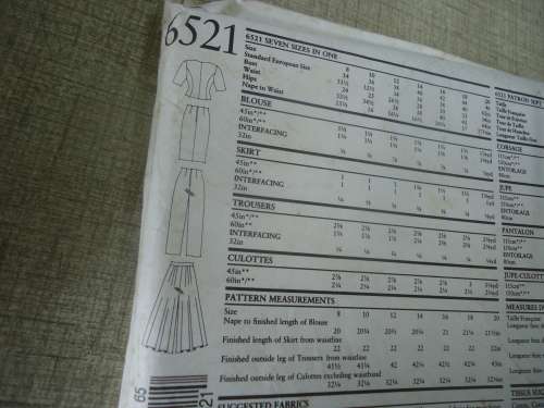NEW LOOK PATTERNS 6521 TOP/PANTS/SKIRT  SIZES 8  - 20 COMPLETE & UNCUT