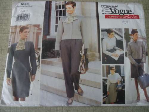 VOGUE CAREER PATTERNS 1644  PANTS/DRESS SUIT SIZES 12 + 14 + 16  - COMPLETE
