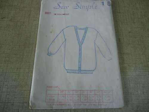 SEW SIMPLE PATTERNS 15 Cardigan SIZE 38" 97 cm  COMPLETE