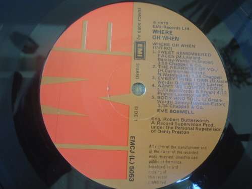 EVE BOSWELL - WHERE OR WHEN-1975 EMI STEREO LP