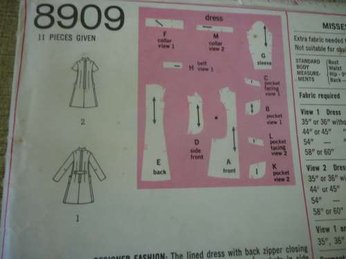 SIMPLICITY PATTERNS 8909  DRESS SIZE 16  BUST 38" COMPLETE